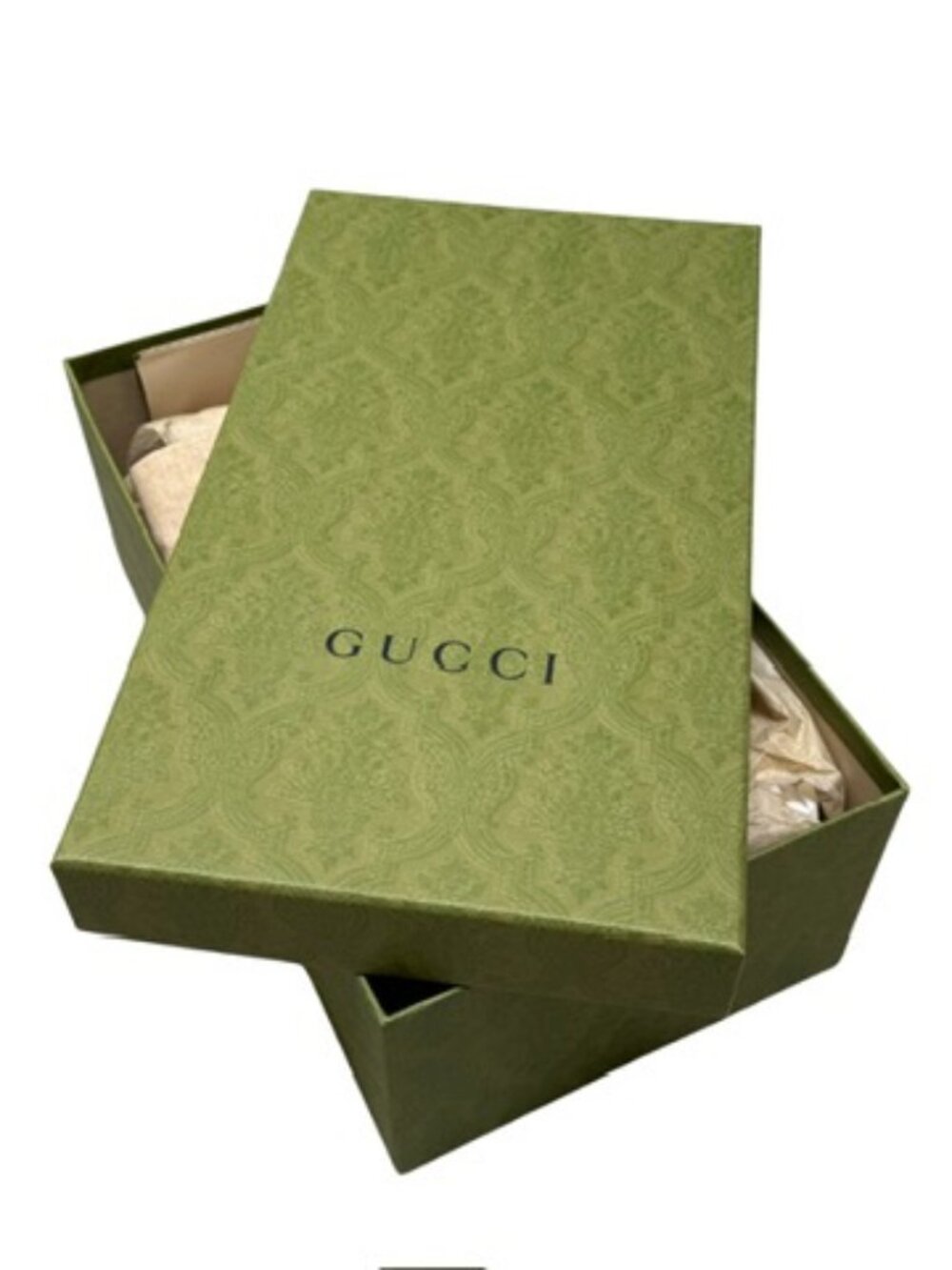 GUCCI Shoe Box with Tissue Paper and Two Dust Bags - EMPTY 8.25" x 14.5" x 5.5"